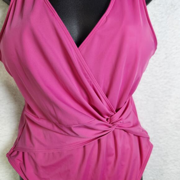 Andie The Capri One Piece Swimsuit Orchid Pink XL V Neck Wrap Slimming Modest - Picture 4 of 14